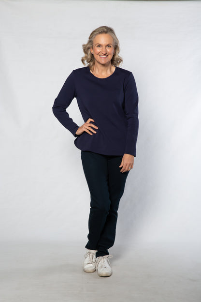Pure Cotton Long Sleeve Crew Neck Top #108 Navy