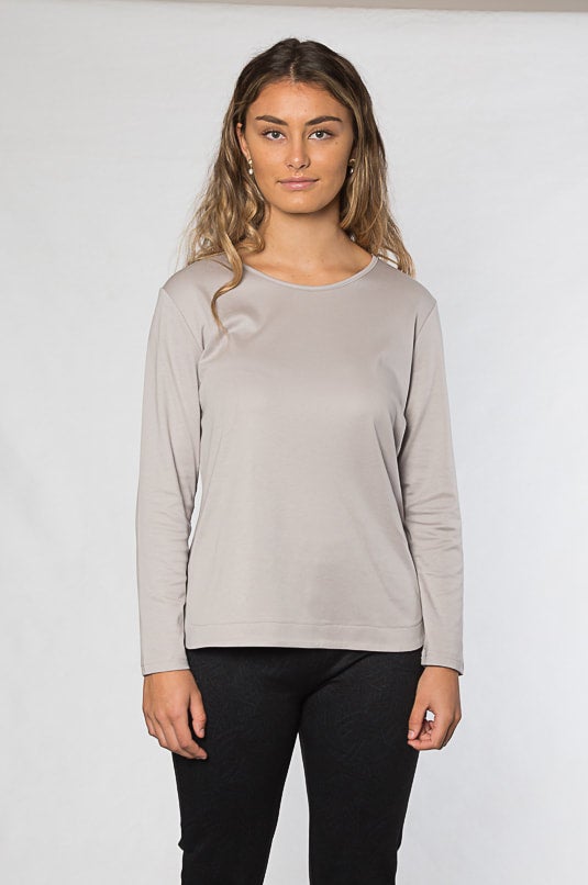 Pure Cotton Long Sleeve Crew Neck Top #108 Silver