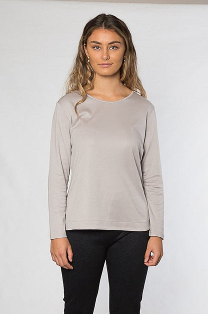Pure Cotton Long Sleeve Crew Neck Top #108 Silver