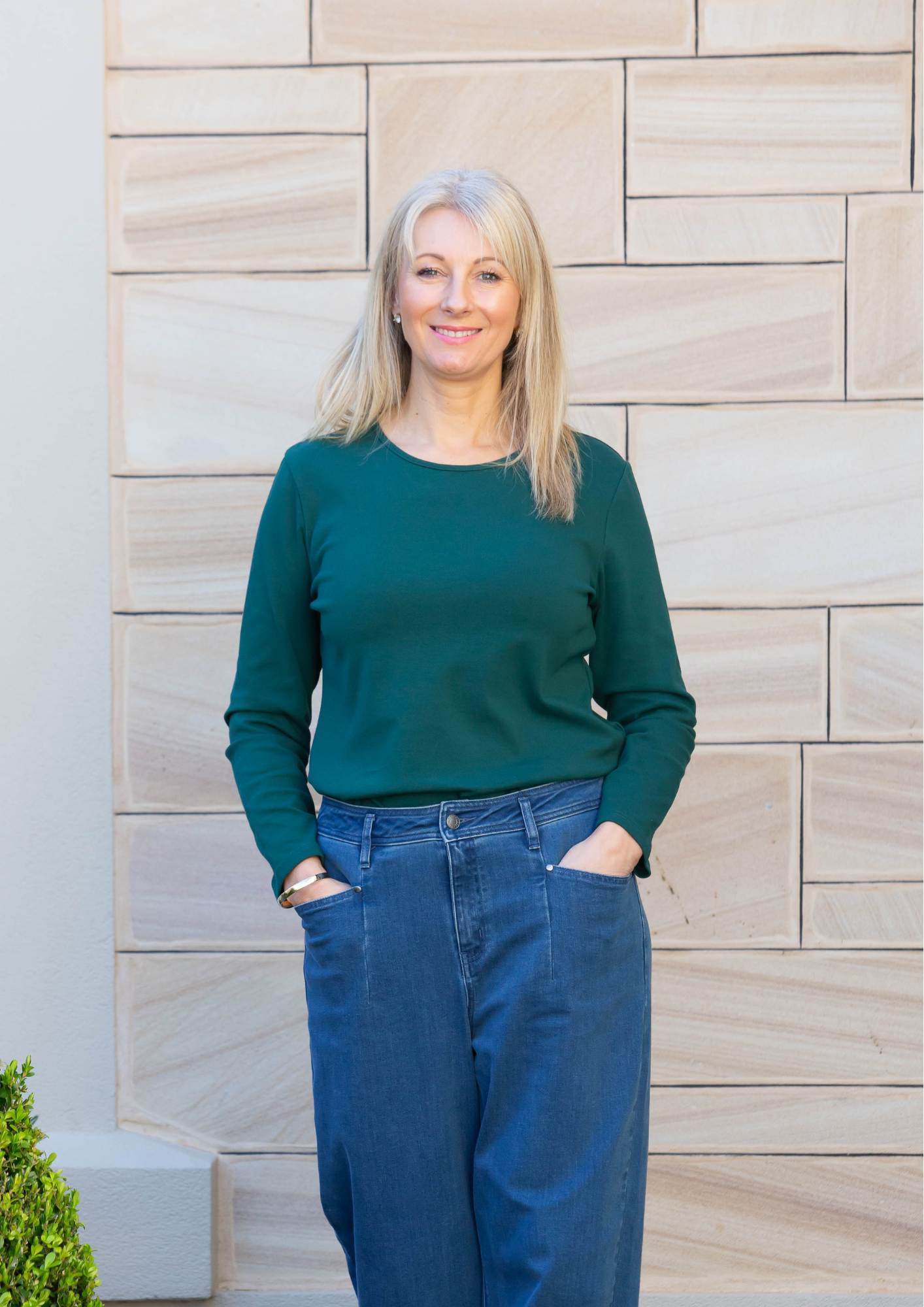 Long sleeve stretch cotton crew neck top #108 Emerald