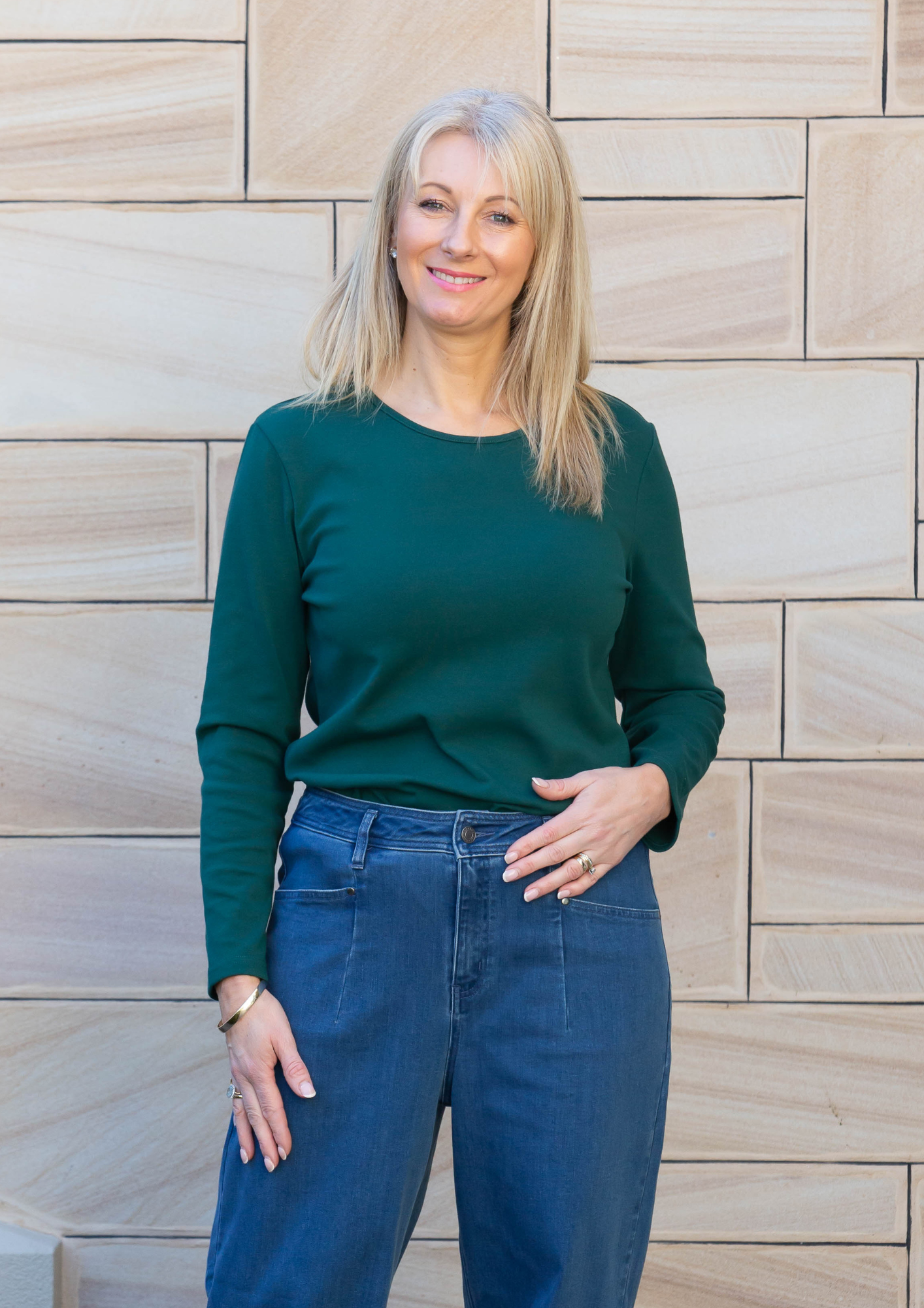 Long sleeve stretch cotton crew neck top #108 Red