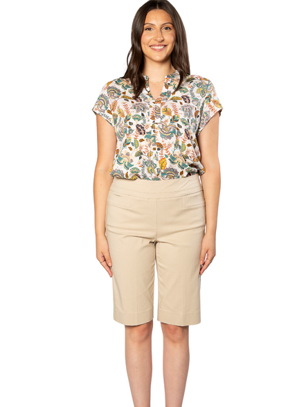 Pull on bengaline knee length short #6255 Sand