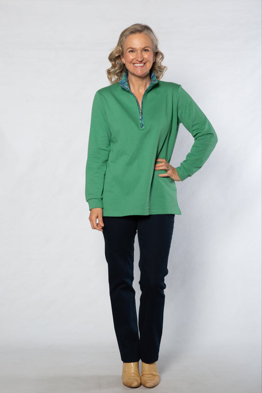 Contrast trim 1/2 zip French terry rugby #1246 - GREEN