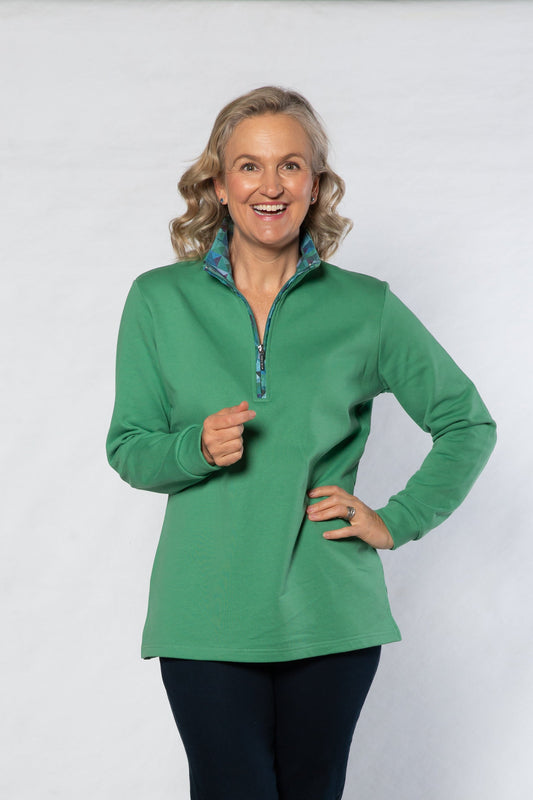 Contrast trim 1/2 zip French terry rugby #1246 - GREEN