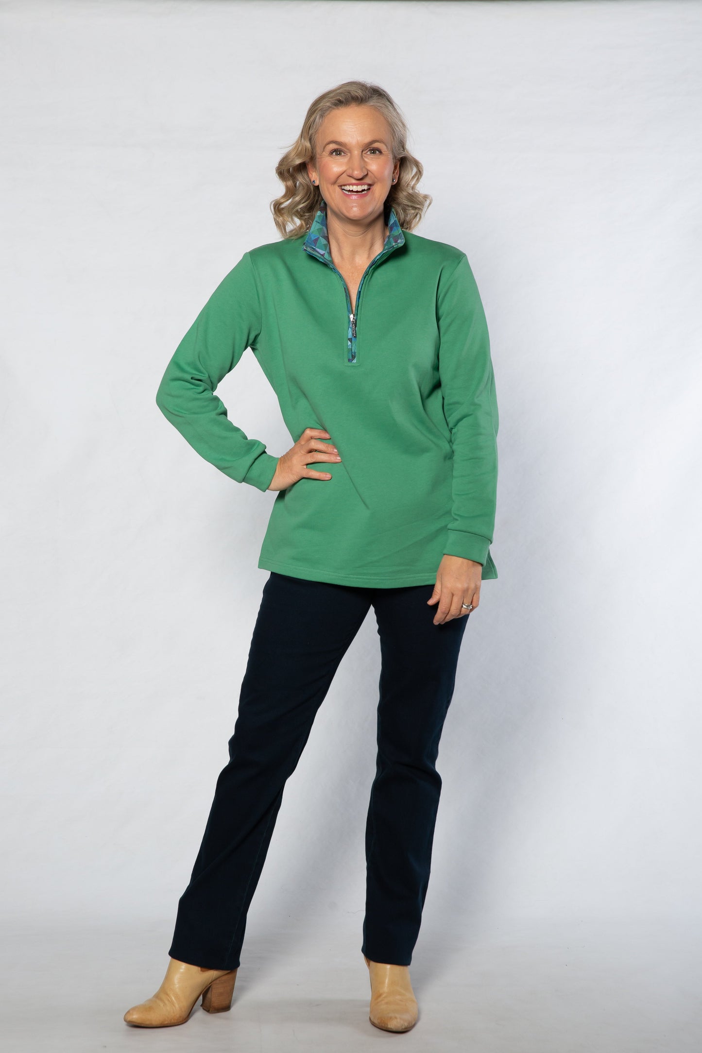Contrast trim 1/2 zip French terry rugby #1246 - GREEN