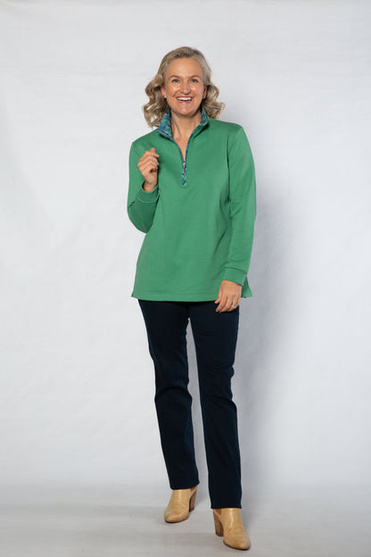 Contrast trim 1/2 zip French terry rugby #1246 - GREEN