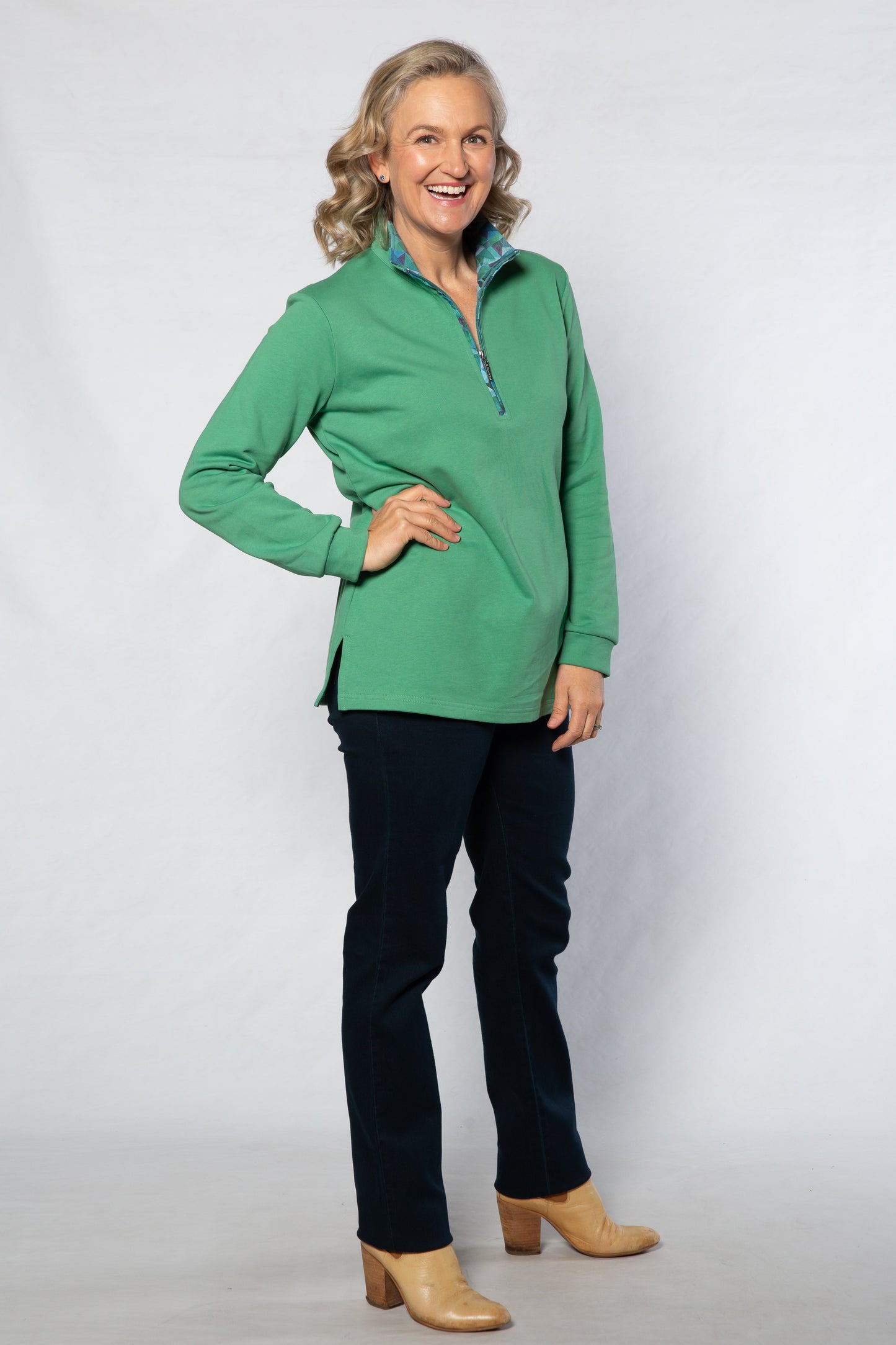Contrast trim 1/2 zip French terry rugby #1246 - GREEN