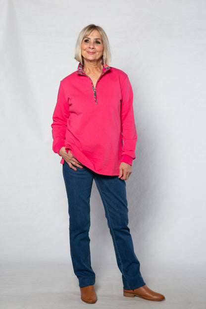 Contrast trim 1/2 zip French terry rugby #1246 - PINK