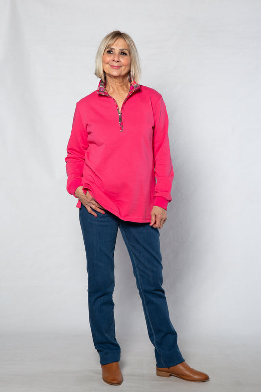 Contrast trim 1/2 zip French terry rugby #1246 - PINK