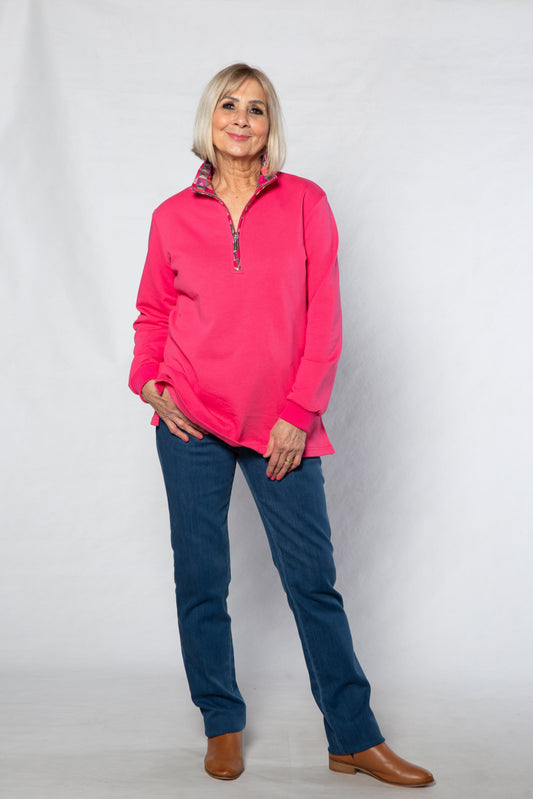 Contrast trim 1/2 zip French terry rugby #1246 - PINK