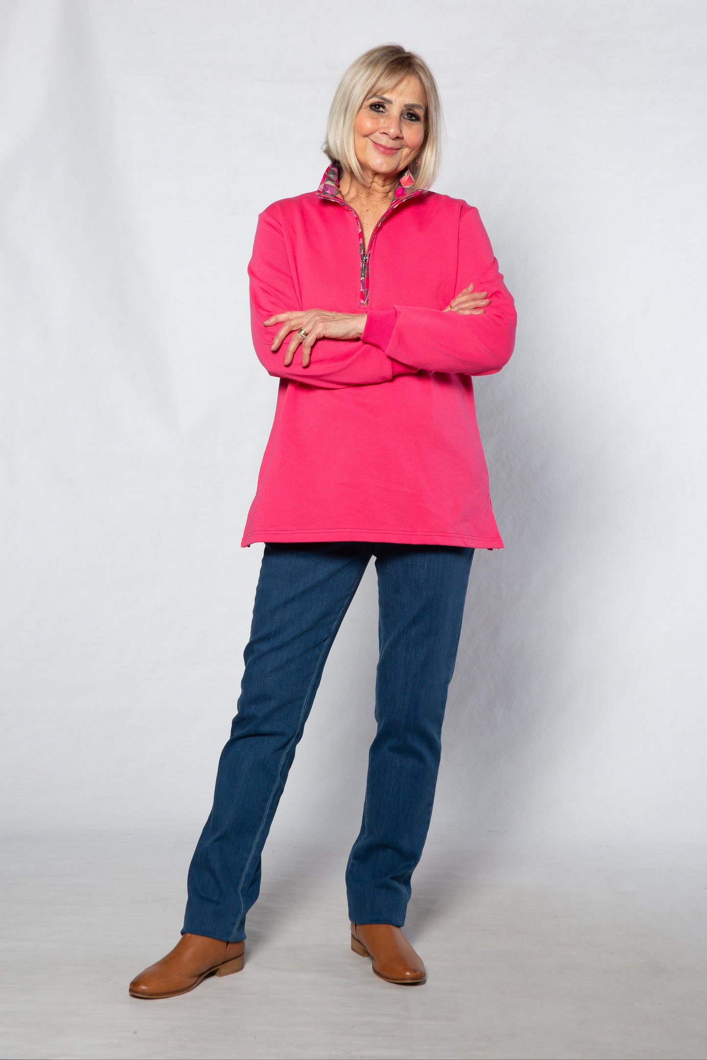 Contrast trim 1/2 zip French terry rugby #1246 - PINK