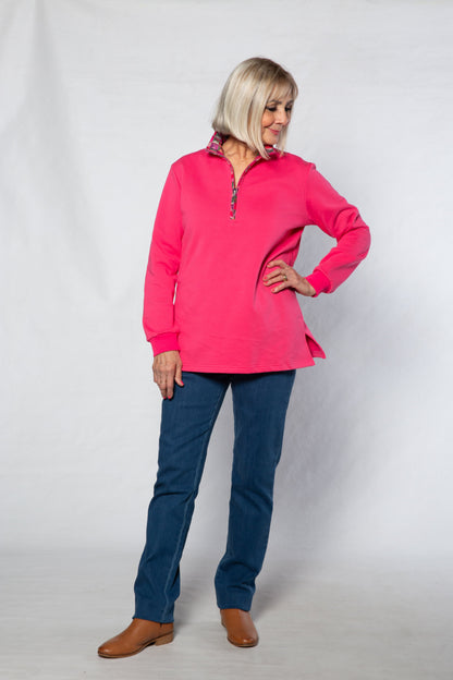 Contrast trim 1/2 zip French terry rugby #1246 - PINK