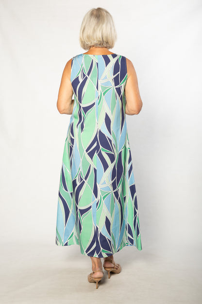 Gaudi Ocean Blues print  Sleeveless Shift Dress  7811 - Green/Blue