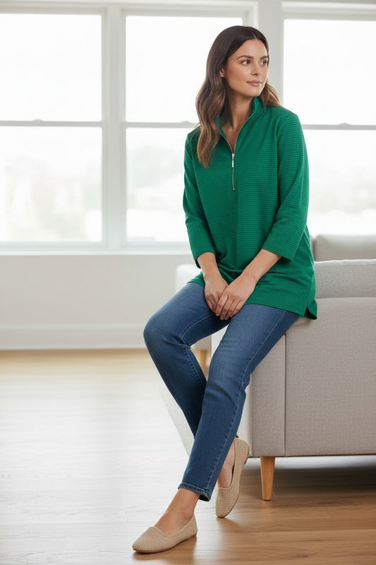 Half-Zip Yarn-Dyed Stripe Polo Top Style #232