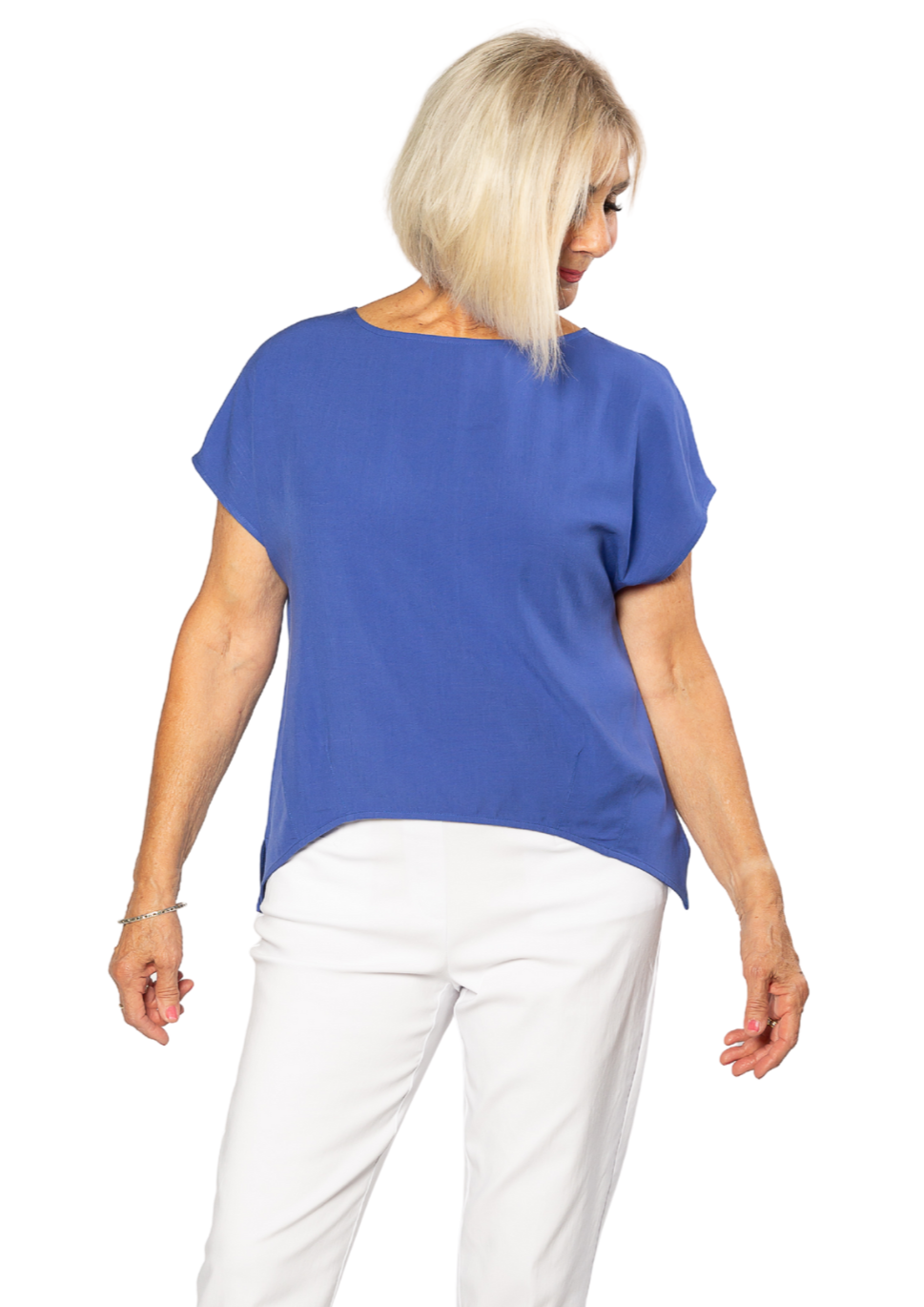 Extended Cap Sleeve Scoop Hem Top #627 Blue