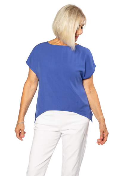Extended Cap Sleeve Scoop Hem Top #627 Blue