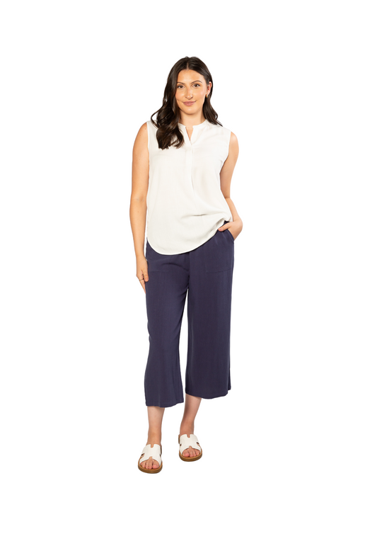 Linen Blend 3/4 Length Pant with Pockets #6678 - Navy