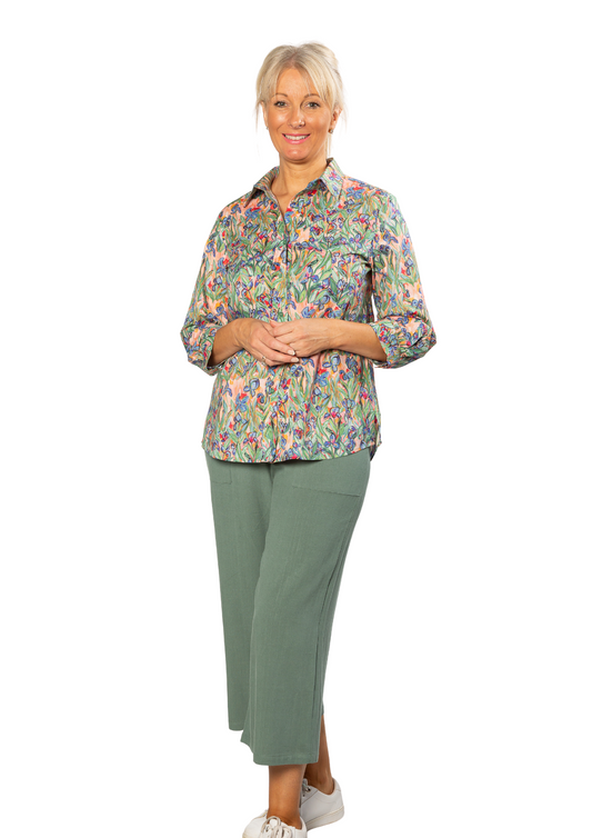 Linen Blend 3/4 Length Pant with Pockets #6678 - Thyme