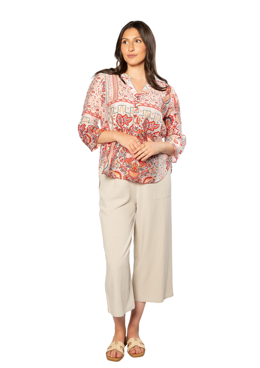 Linen Blend 3/4 Length Pant with Pockets #6678 - Silver