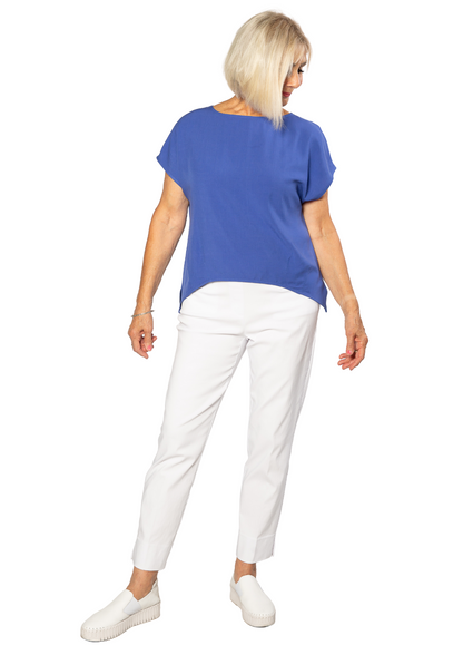 Extended Cap Sleeve Scoop Hem Top #627 Blue