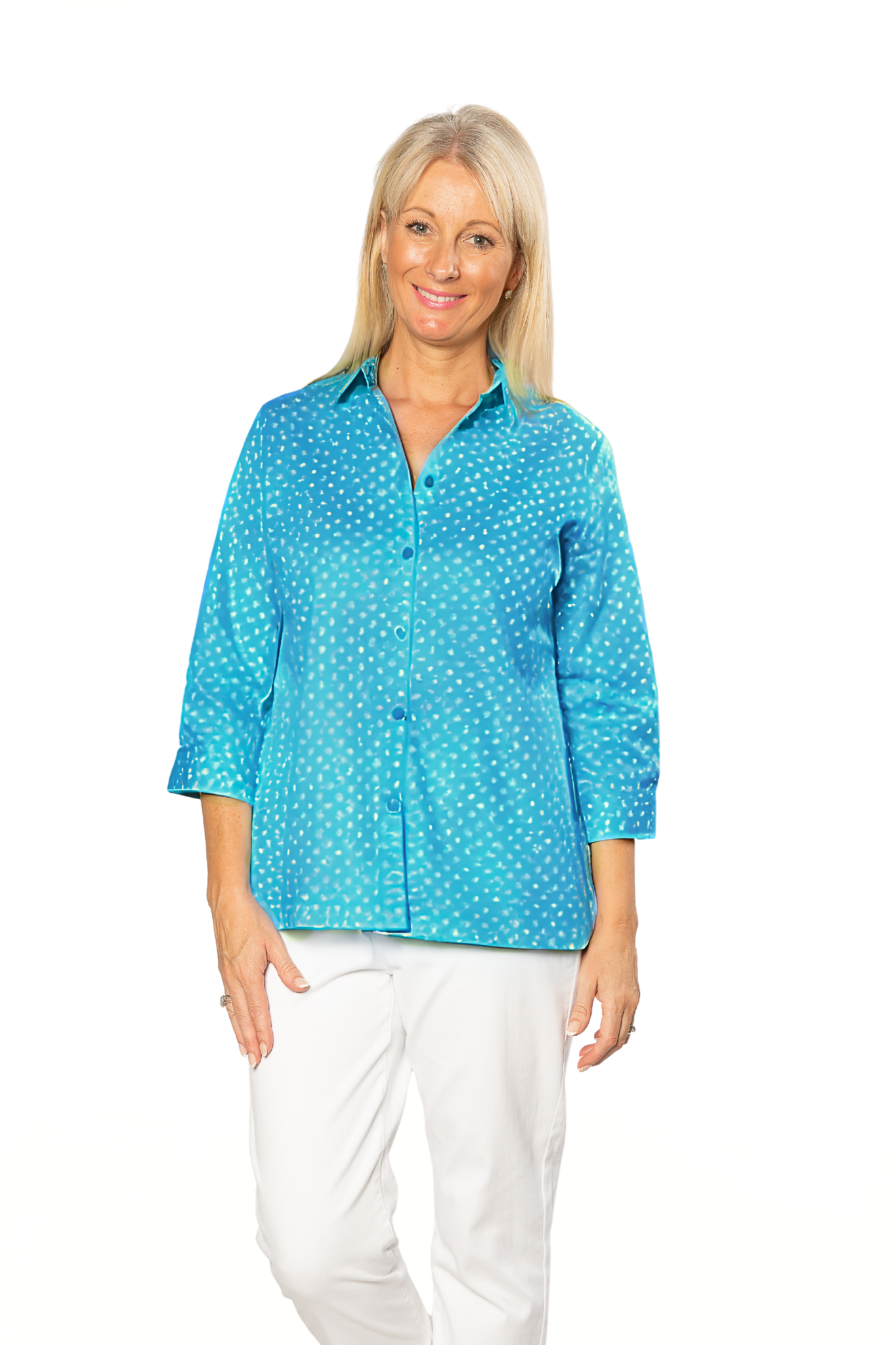 100% Cotton Spot Print 3/4 sleeve Shirt #3204 Blue