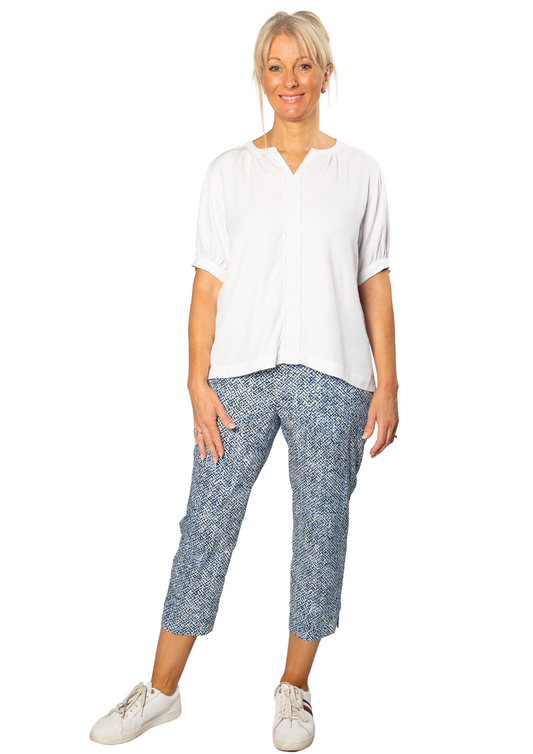 Printed bengaline 3/4 length pant - Blue #6722