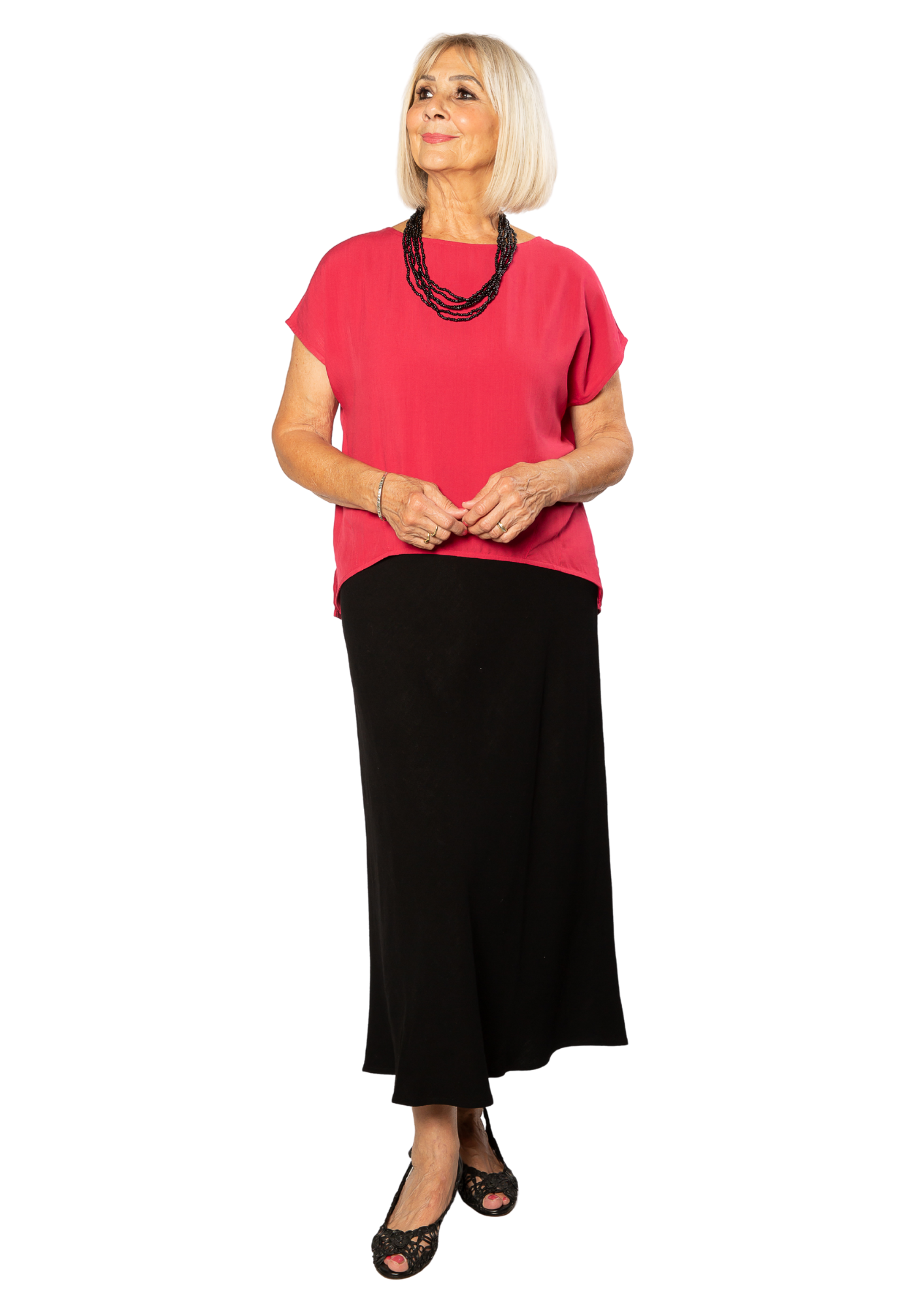 Extended Cap Sleeve Scoop Hem Top #627 Cranberry