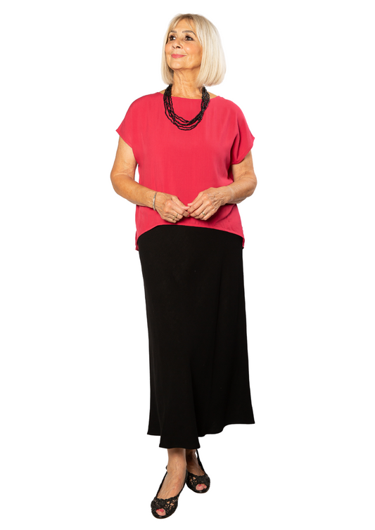 Extended Cap Sleeve Scoop Hem Top #627 Cranberry