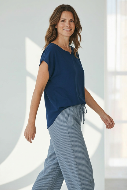 Extended Cap Sleeve Scoop Hem Top #627 Navy/Sky/Mint