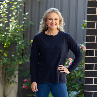 Henley Long sleeve stretch crew neck top #209
