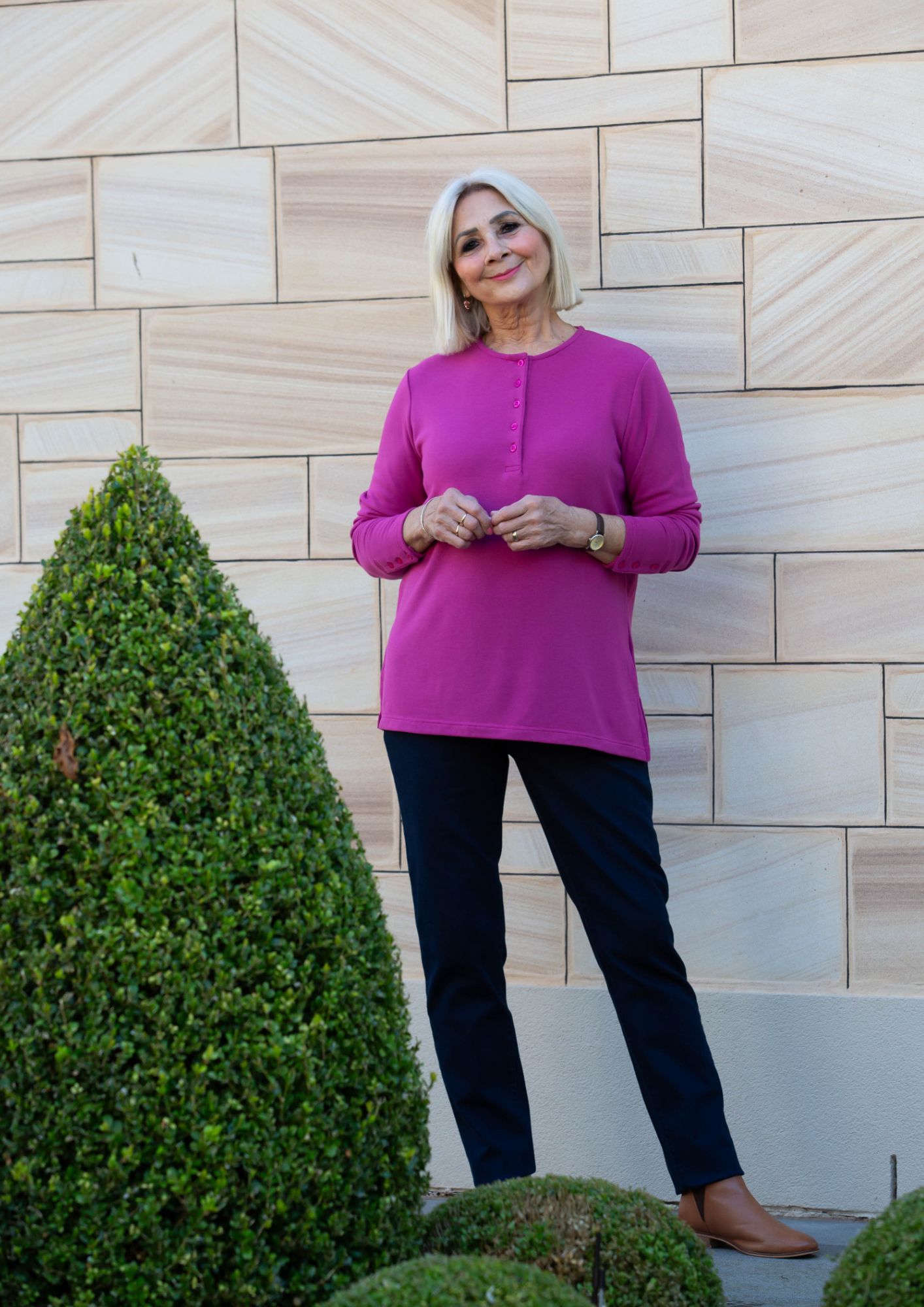 Henley Long sleeve stretch crew neck top #209