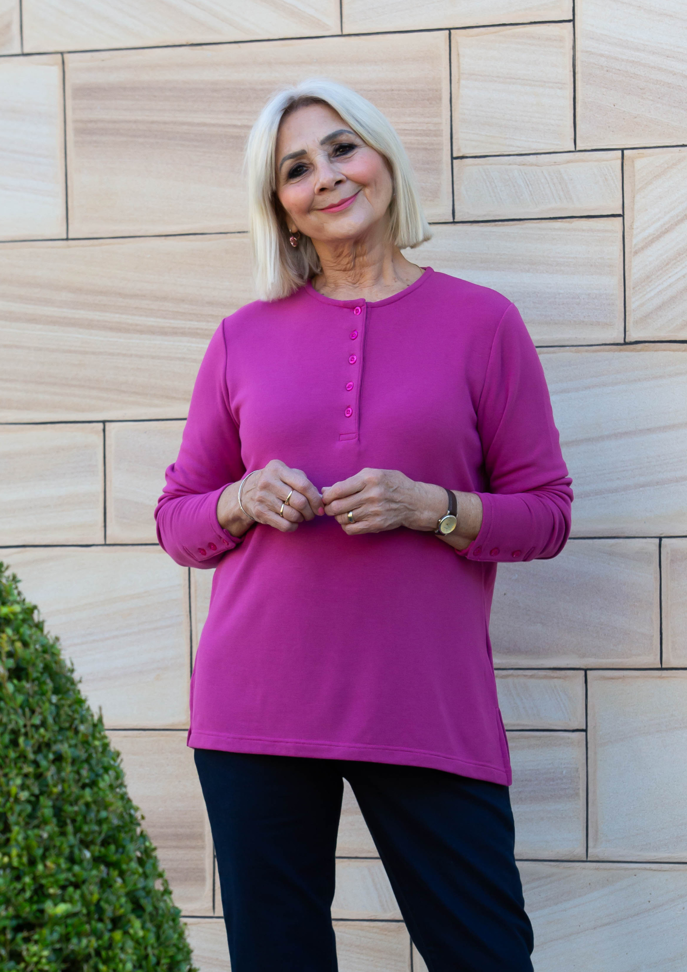 Henley Long sleeve stretch crew neck top #209