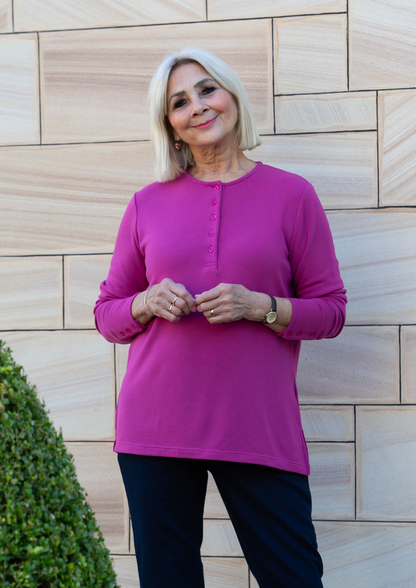 Henley Long sleeve stretch crew neck top #209
