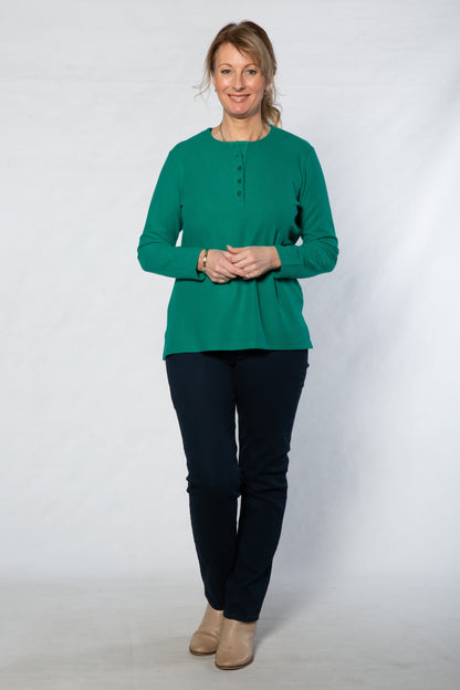 Henley Long sleeve stretch crew neck top #209 Green