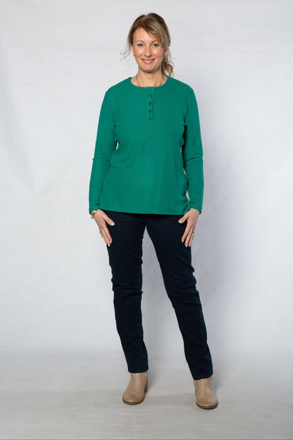 Henley Long sleeve stretch crew neck top #209 Green