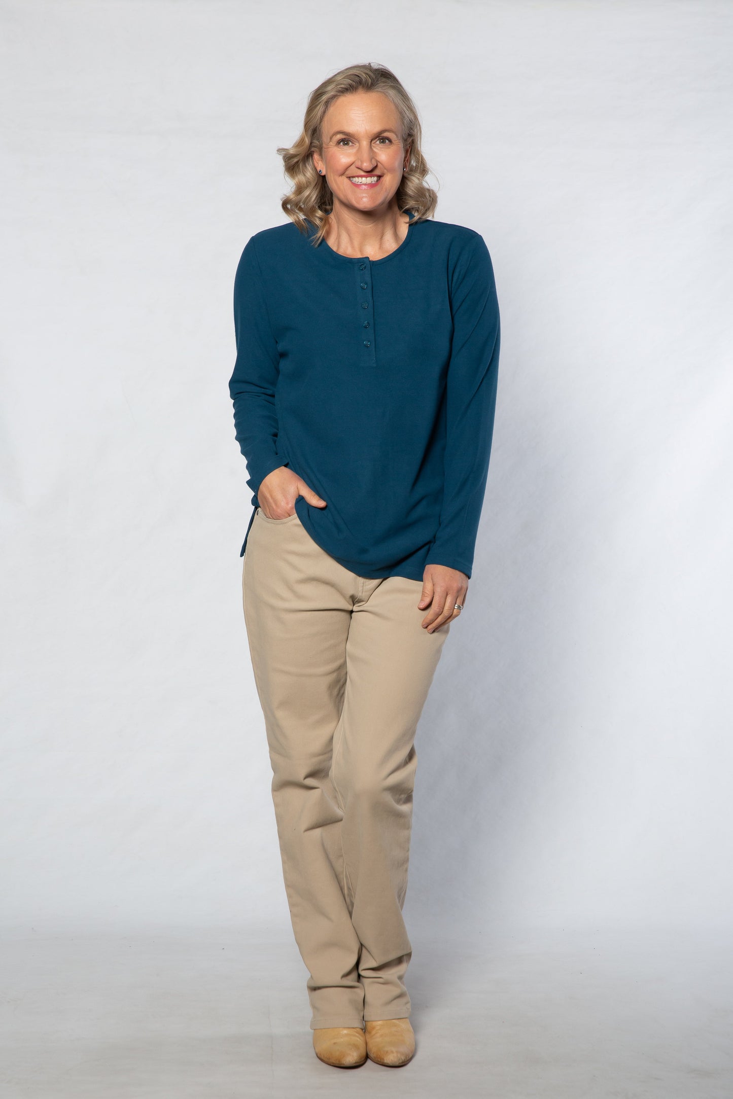 Henley Long sleeve stretch crew neck top #209 Blue