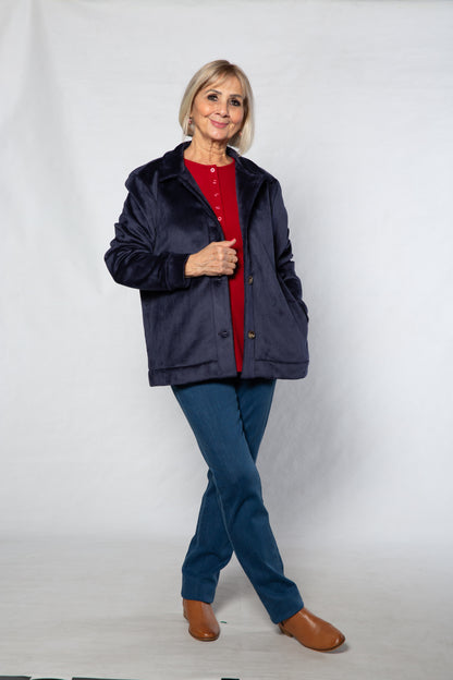 Fleece lined Stretch cord Jacket with pockets  #9232 NAVY