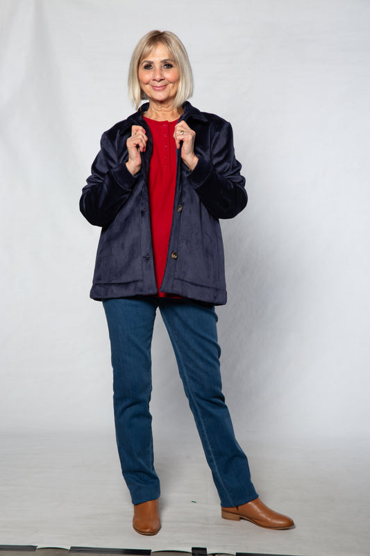 Velvet touch Fleece lined Stretch cord Jacket with pockets  #9232 NAVY