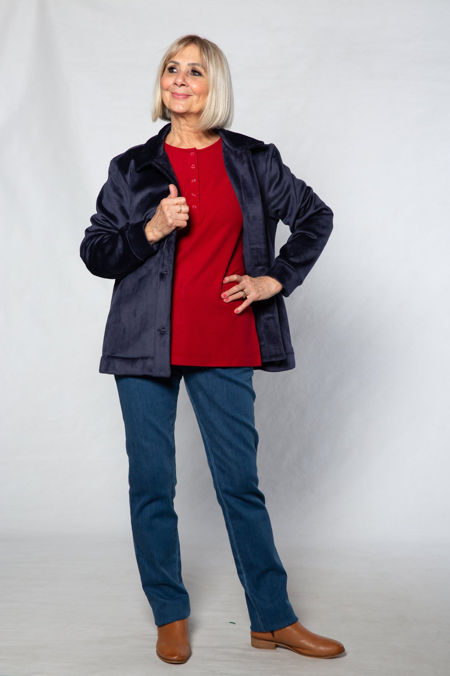 Fleece lined Stretch cord Jacket with pockets  #9232 NAVY