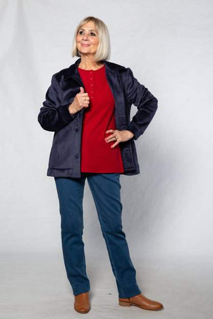 Fleece lined Stretch cord Jacket with pockets  #9232 NAVY