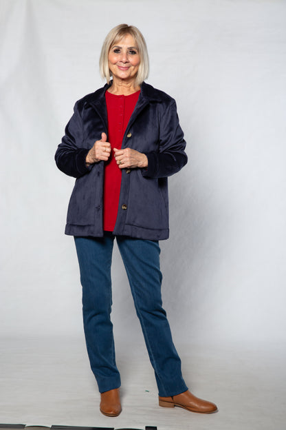 Fleece lined Stretch cord Jacket with pockets  #9232 NAVY