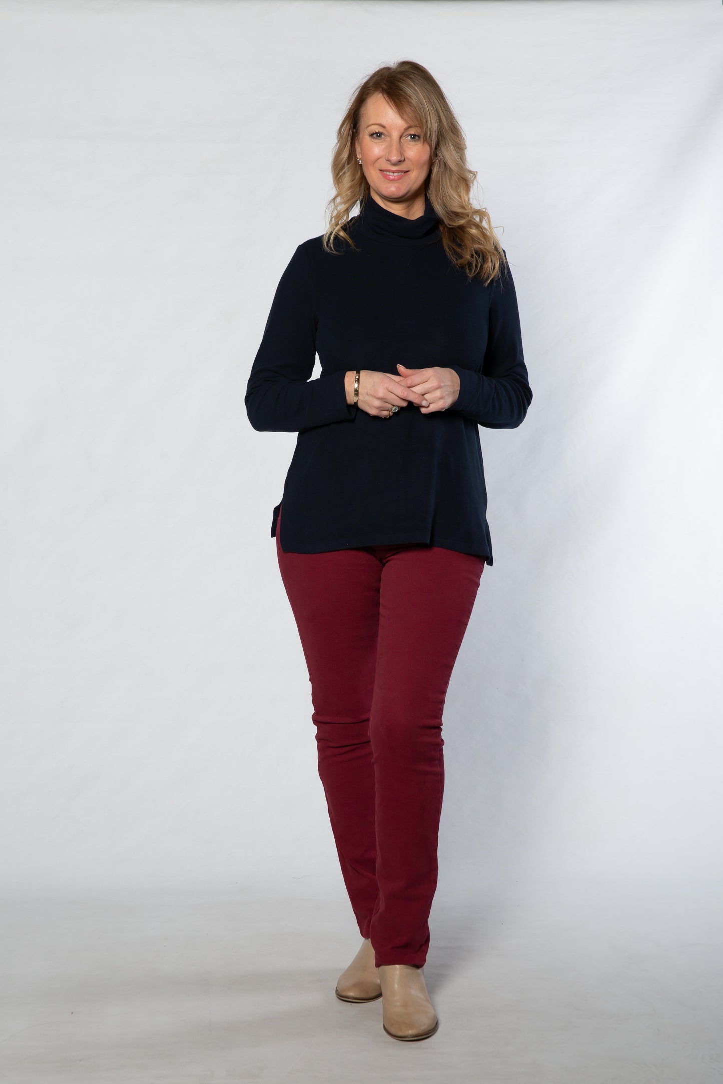 Peach Finish Roll Neck Long Sleeve Skivvy Top #223 Black