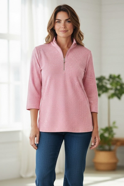 Half-Zip Yarn-Dyed Stripe Polo Top Style #232