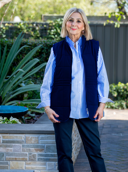 Quilted vest with detail stitching at waist #2412 Navy