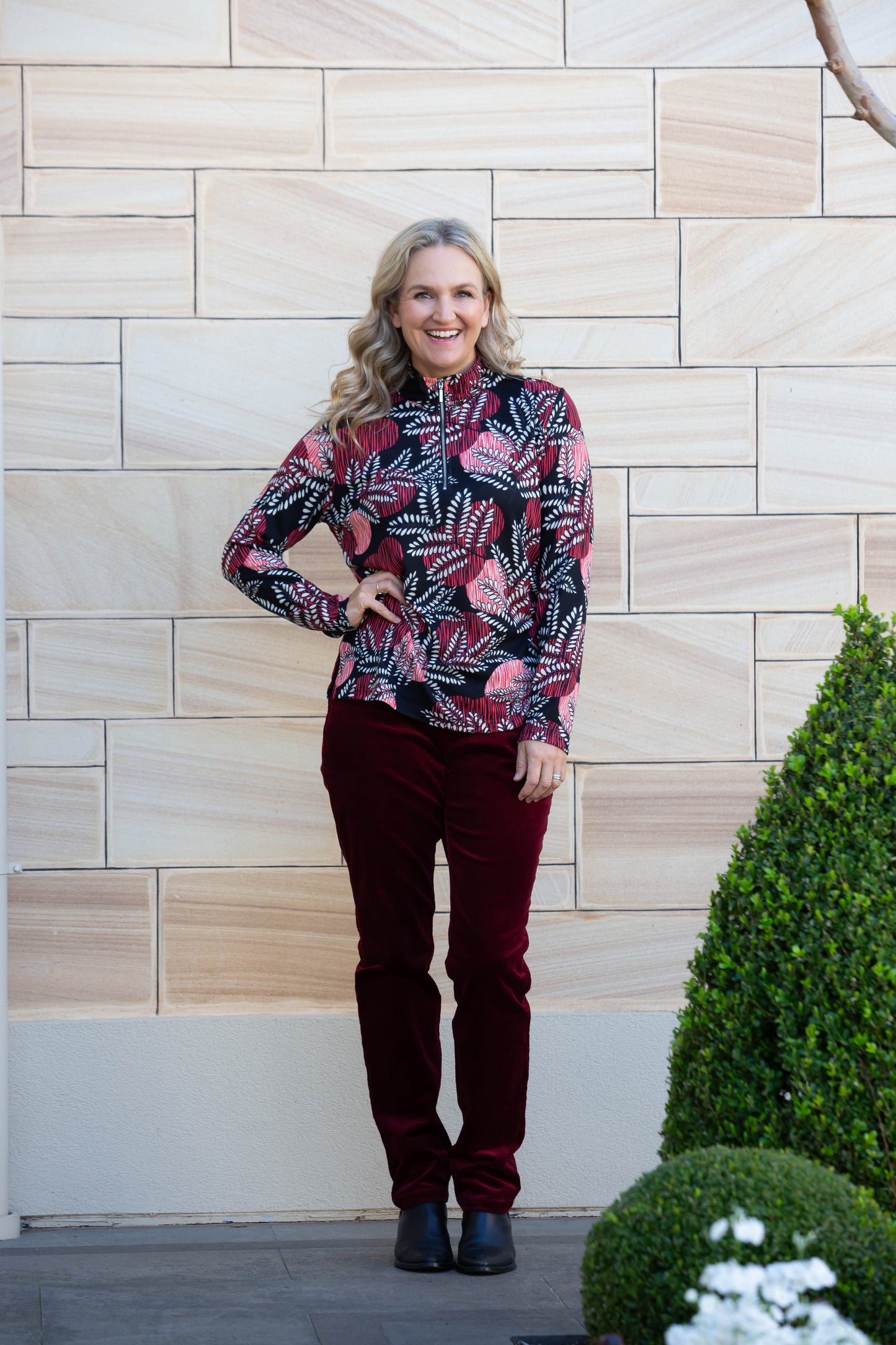 Printed Half Zip Soft Jersey Top #241 Red/Black