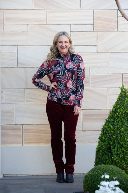 Printed Half Zip Soft Jersey Top #241 Red/Black