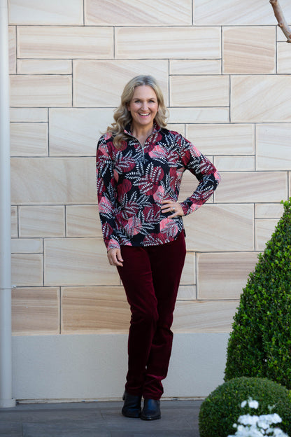 Printed Half Zip Soft Jersey Top #241 Red/Black