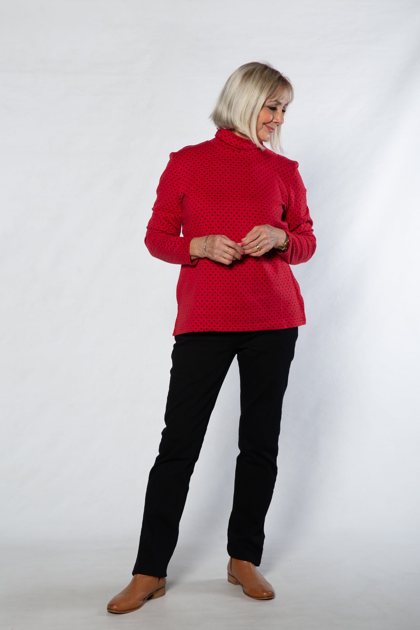 Mock Turtle spot cotton blend skivvy #244 Red/Black