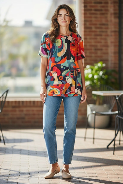 Printed Short Sleeve Rayon Top – Style #258