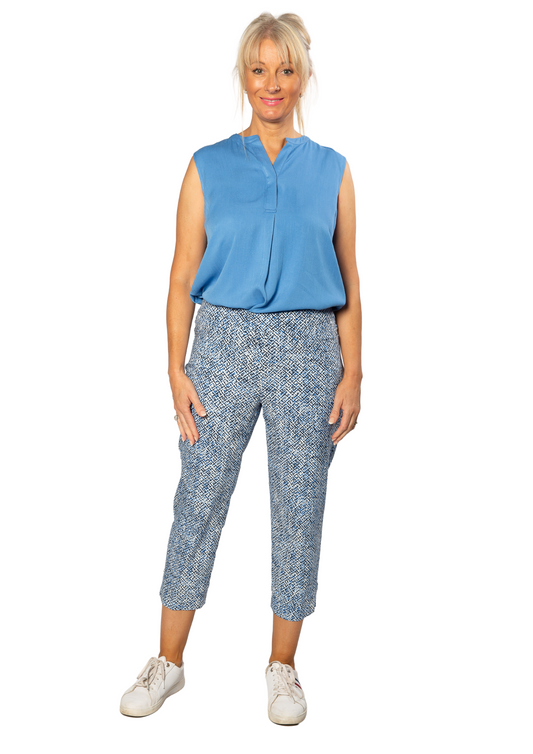 Printed bengaline 3/4 length pant - Blue #6722